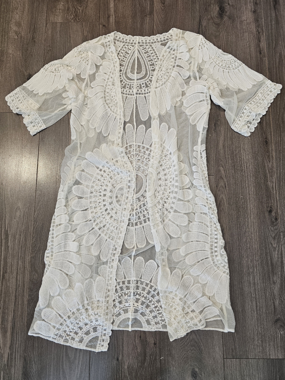 White Lace Duster Short Sleeve Long Cardigan